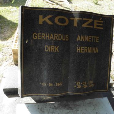 KOTZÉ Gerhardus Dirk 1947- &amp; Annette Hermina 1947-2007