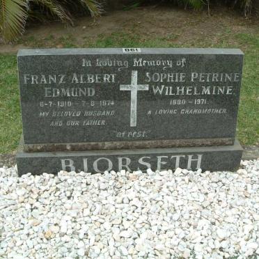 BJORSETH Franz Albert Edmund 1910-1974 :: BJORSETH Sophie Petrine Wilhelmine 1880-1971