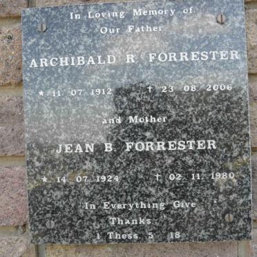 FORRESTER Archibald R. 1912-2006 &amp; Jean B. 1924-1980