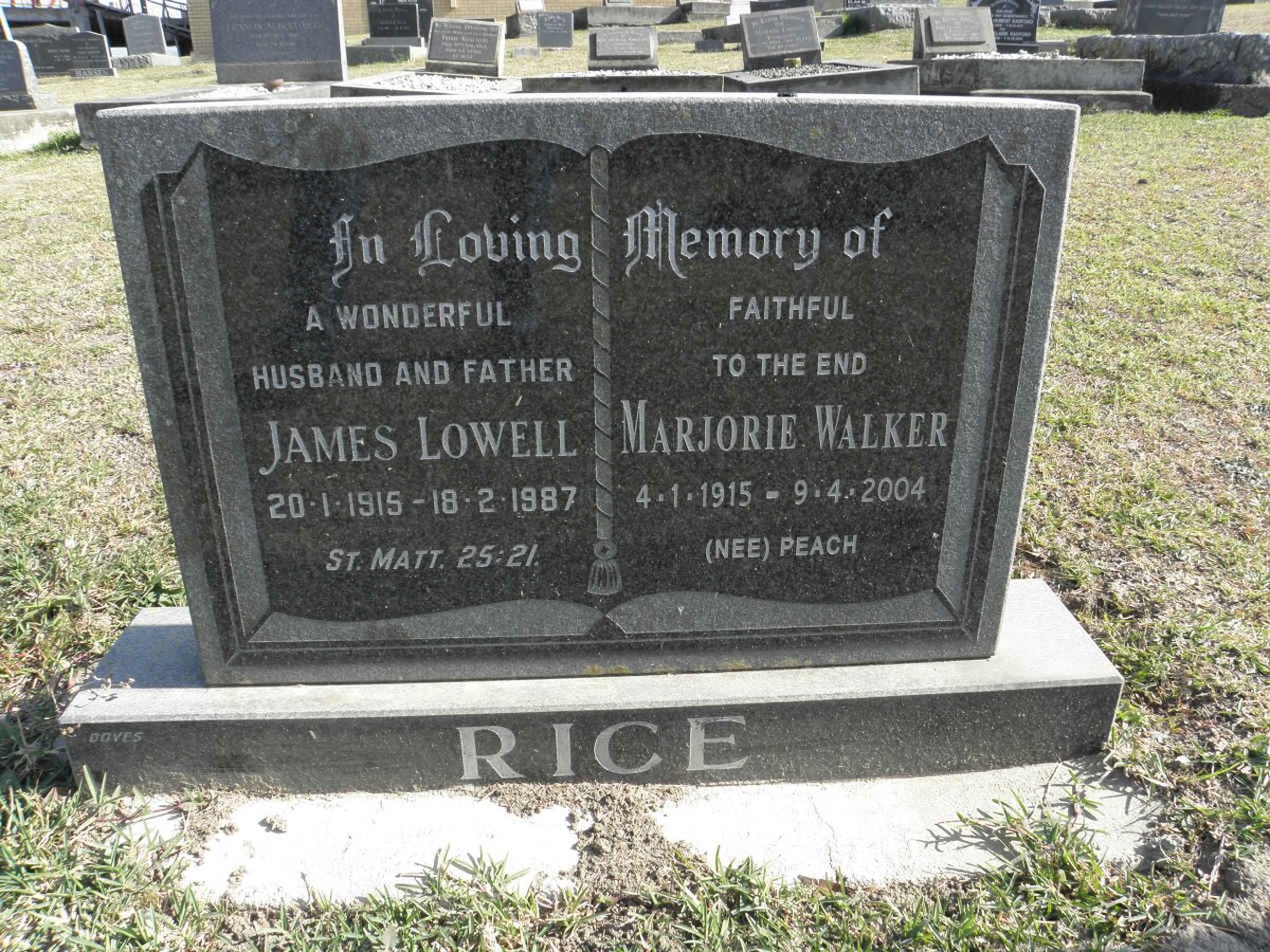RICE James Lowell 1915-1987 &amp; Marjorie Walker PEACH 1915-2004