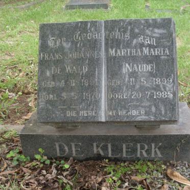 KLERK Frans Johannes De Wald, de 1891-1970 &amp; Martha Maria NAUDE 1899-1985