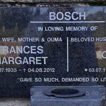 BOSCH Owen 1933-2025 & Frances Margaret 1935-2012