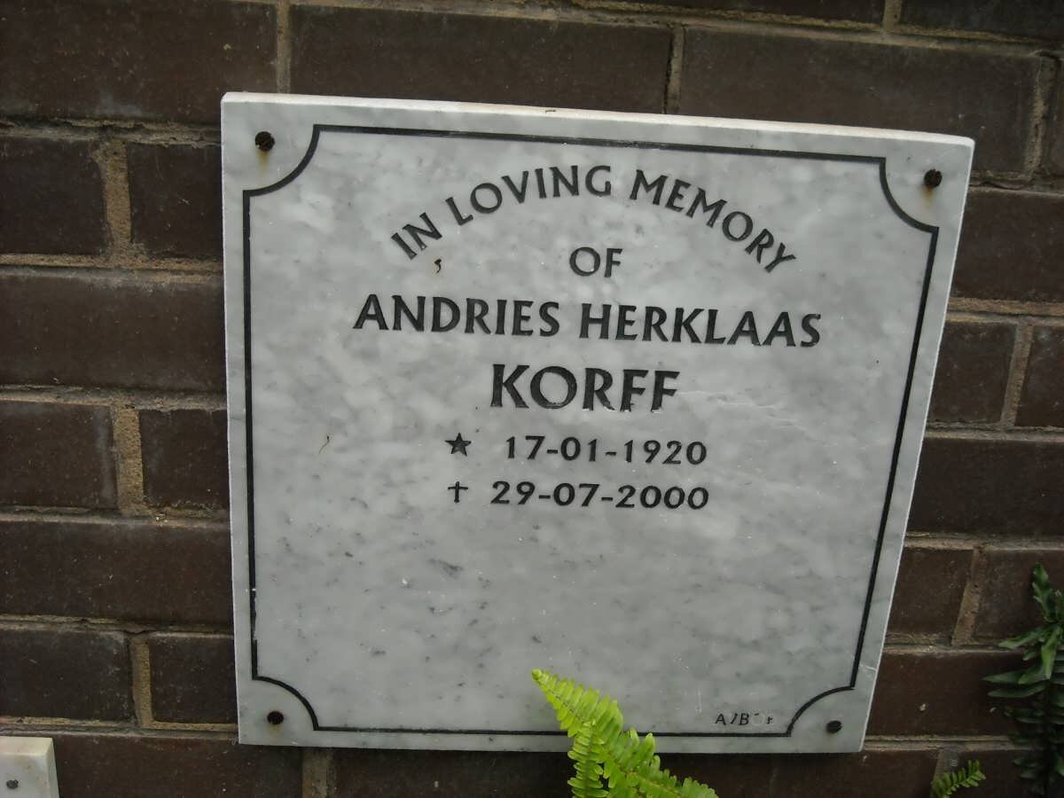 KORFF Andries Herklaas 1920-2000
