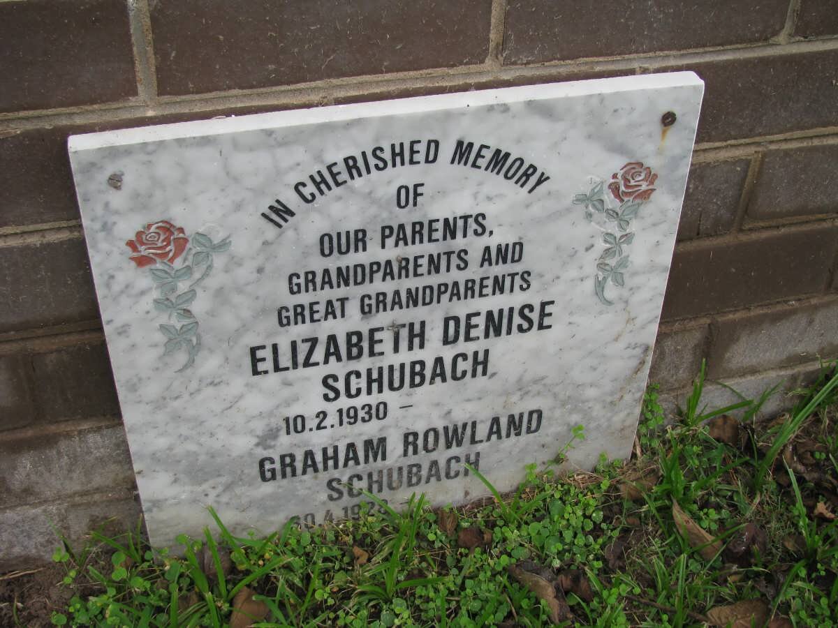 SCHUBACH Graham Rowland 1928- &amp; Elizabeth Denise 1930-