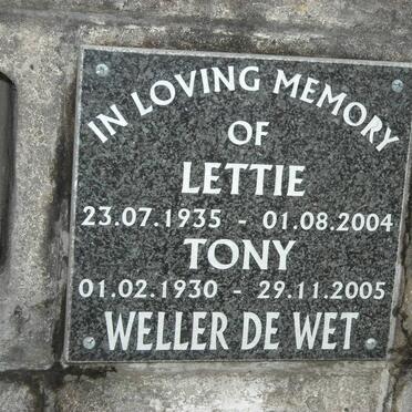 WET Tony, Weller de 1930-2005 &amp; Lettie 1935-2004