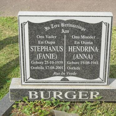 BURGER Stephanus 1939-2001 &amp; Hendrina 1941-