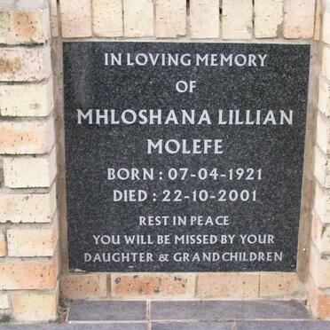 MOLEFE Mhloshana Lillian 1921-2001