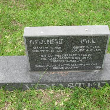 VORSTER Hendrik P. De Wet 1930-1982 &amp; Ann C.H. 1932-1998