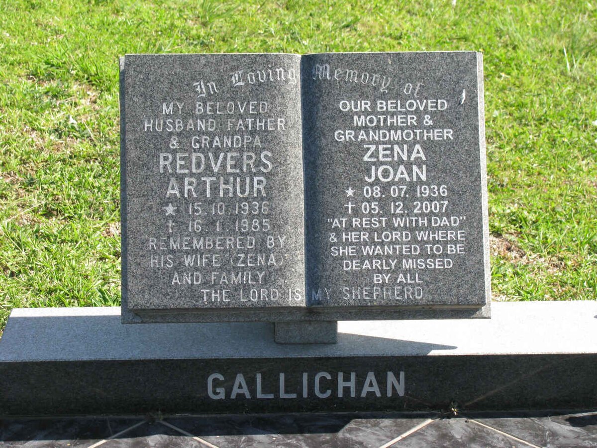 GALLICHAN Redvers Arthur 1936-1985 &amp; Zena Joan 1936-2007