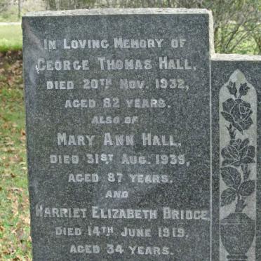 HALL George Thomas -1932 &amp; Mary Ann -1939 :: BRIDGE Harriet Elizabeth -1919