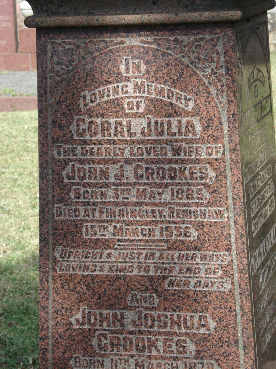 CROOKES John Joshua 1873-1962  &amp; Coral Julia 1885-1936