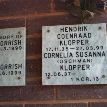 KLOPPER Hendrik Coenraad 1935-1999  &amp; Cornelia Susanna OSCHMAN 1937-