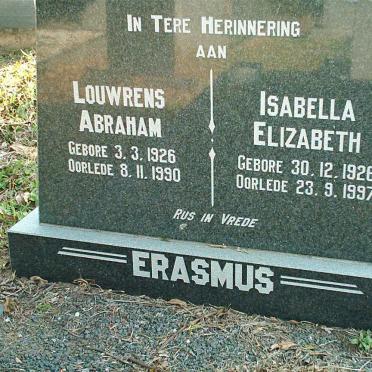 ERASMUS Louwrens Abraham 1926-1990 &amp; Isabella Elizabeth 1926-1997