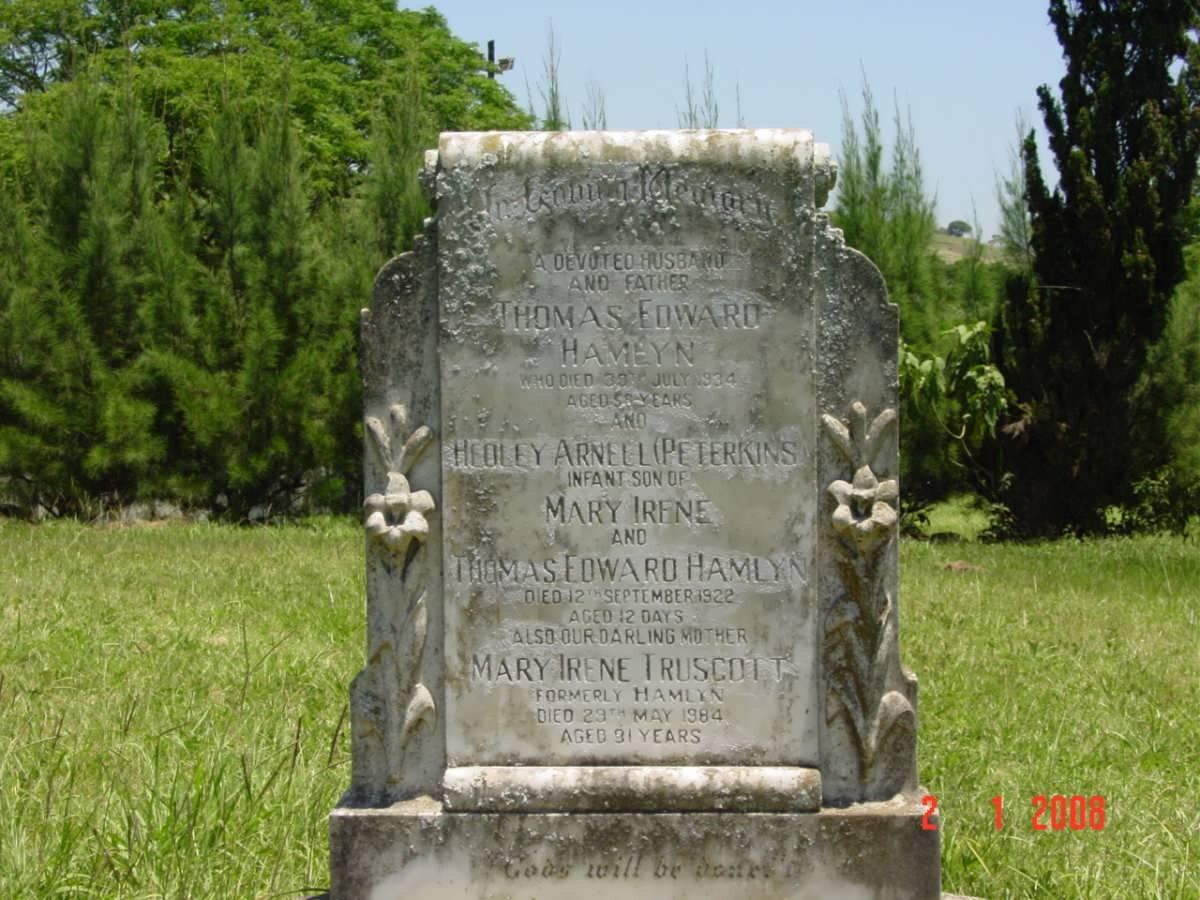 HAMLYN Thomas Edward -1937 :: HAMLYN Hedley Arnell -1922 :: TRUSCOTT Mary Irene nee HAMLYN -1984 