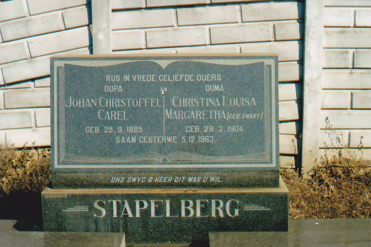 STAPELBERG Johan Christoffel Carel 1895-1963 &amp; Christina Louisa Margaretha SWART 1904-1963
