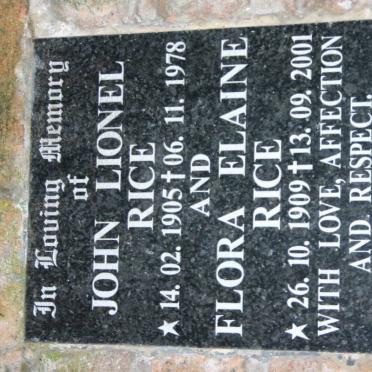RICE John Lionel 1905-1978 &amp; Flora Elaine 1909-2001