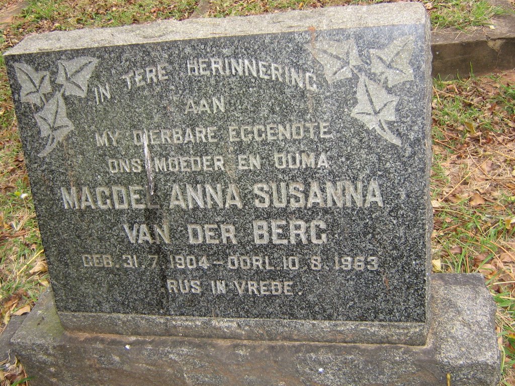 BERG Magdel Anna Susanna, van der 1904-1963
