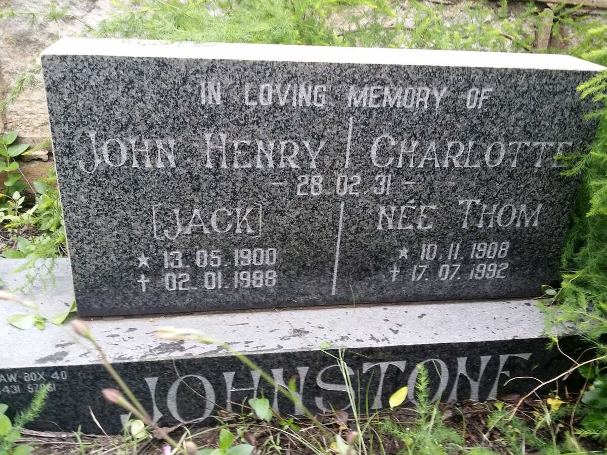 JOHNSTONE John Henry 1900-1988 &amp; Charlotte THOM 1908-1992