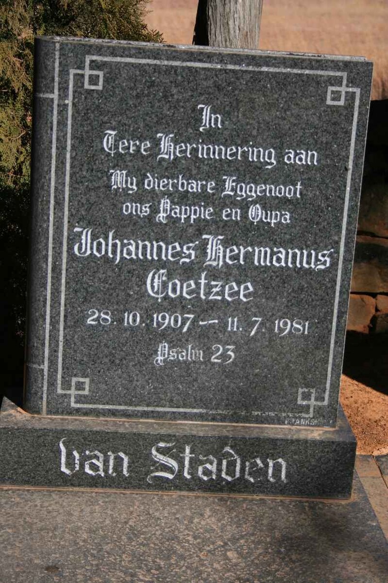 STADEN Johannes Hermanus Coetzee, van 1907-1981