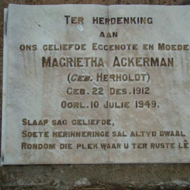 ACKERMAN Magrietha nee HERHOLDT 1912-1949