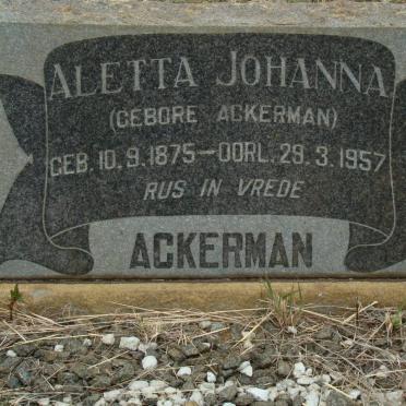 ACKERMAN Aletta Johanna nee ACKERMAN 1875-1957