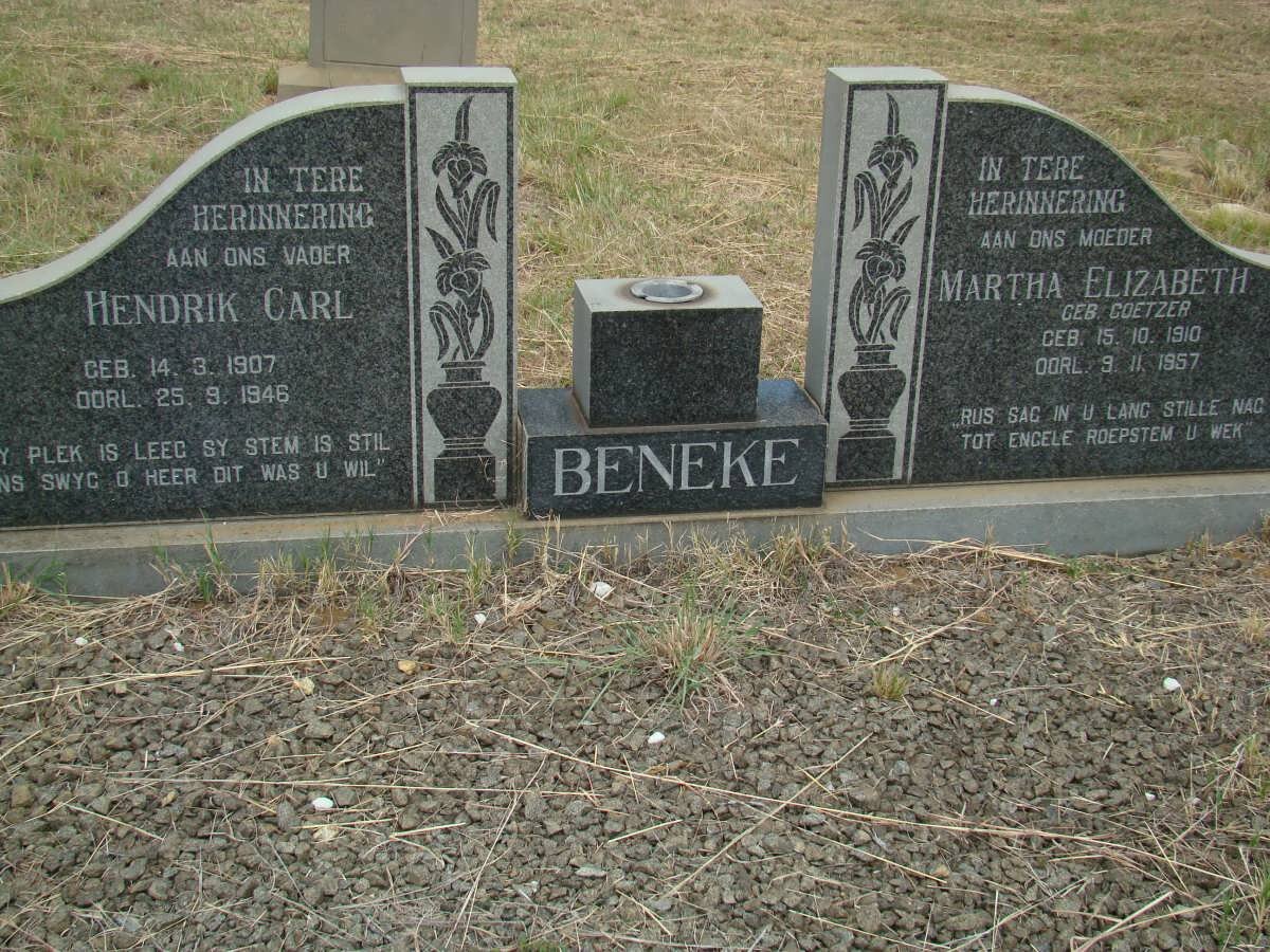 BENEKE Hendrik Carl 1907-1946 &amp; Martha Elizabeth COETZER 1910-1957