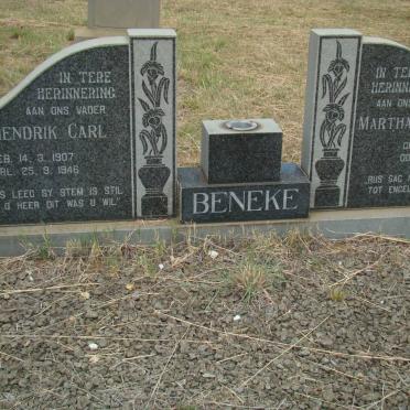 BENEKE Hendrik Carl 1907-1946 &amp; Martha Elizabeth COETZER 1910-1957