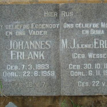 ERLANK Johannes 1883-1959 &amp; M.J. WESSELS 1893-1974