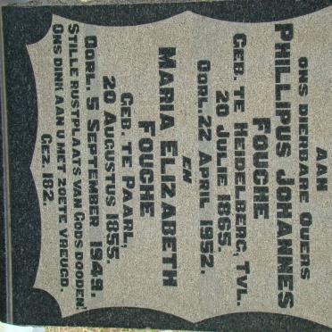 FOUCHE Phillipus Johannes 1865-1952 &amp; Maria Elizabeth 1855-1949