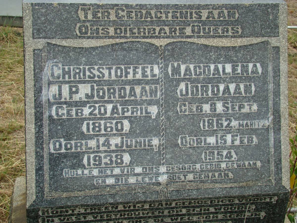 JORDAAN Chrisstoffel J.P. 1860-1938 &amp; Magdalena MARITZ 1862-1954