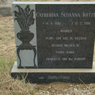 KOTZE Catherina Susanna formerly PERRY formerly VON ABO formerly DE VILLIERS nee JOHNSTONE 1897-1986