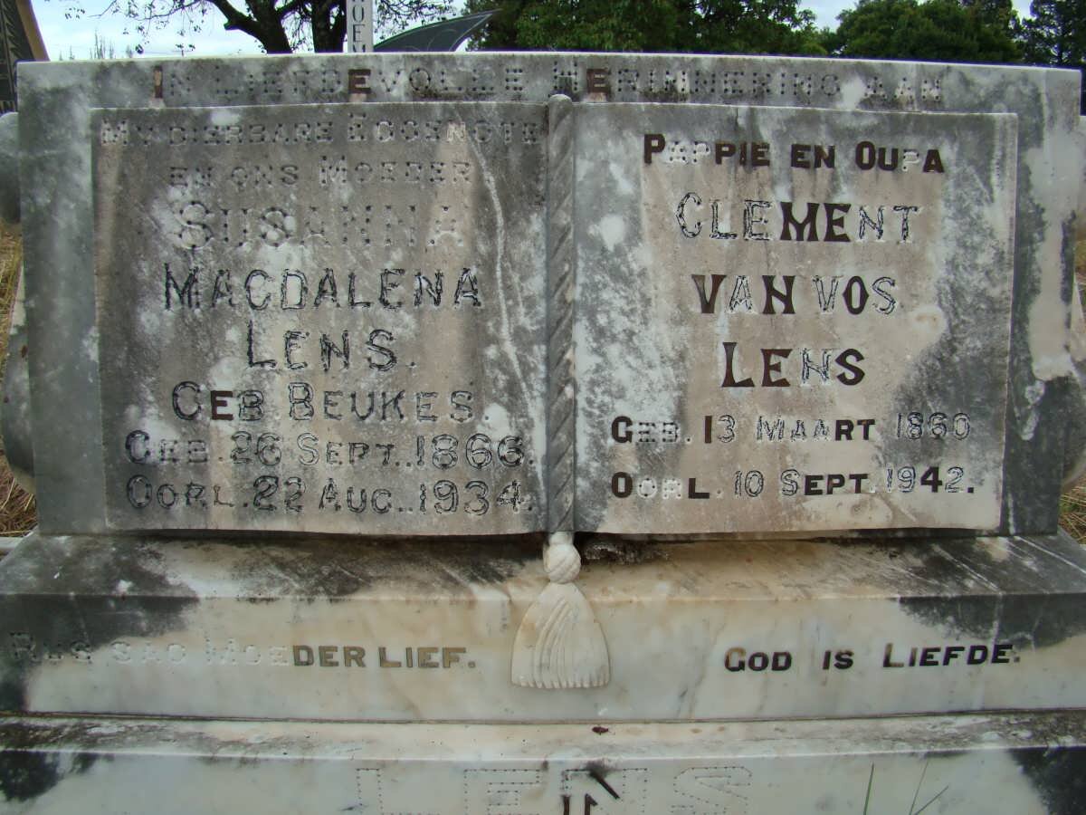 LENS Clement van Vos 1860-1942 &amp; Susanna Magdalena BEUKES 1866-1934