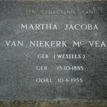 McVEAN Martha Jacoba van Niekerk nee WESSELS 1885-1955