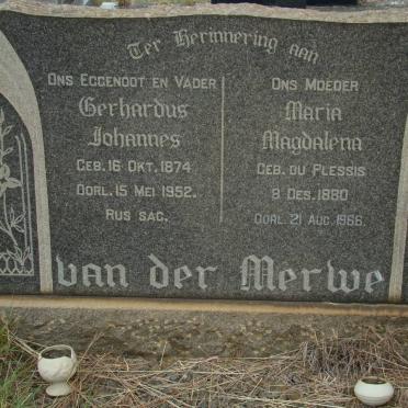 MERWE Gerhardus Johannes, van der 1874-1952 &amp; Maria Magdalena DU PLESSIS 1880-1966