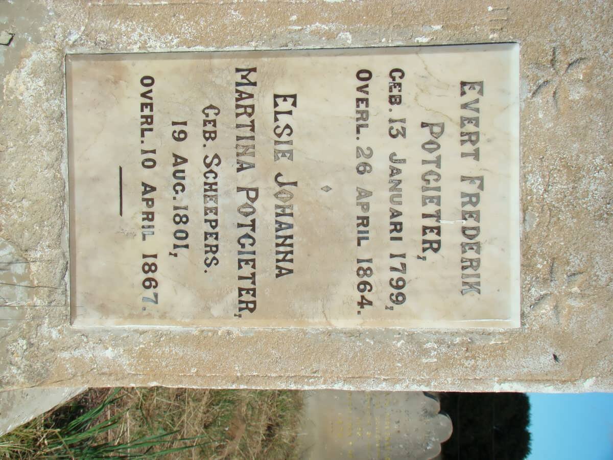 POTGIETER Evert Frederik 1799-1864 &amp; Elsie Johanna Martina SCHEEPERS 1801-1867