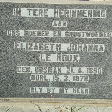 ROUX Elizabeth Johanna, le nee BOSMAN 1890-1979