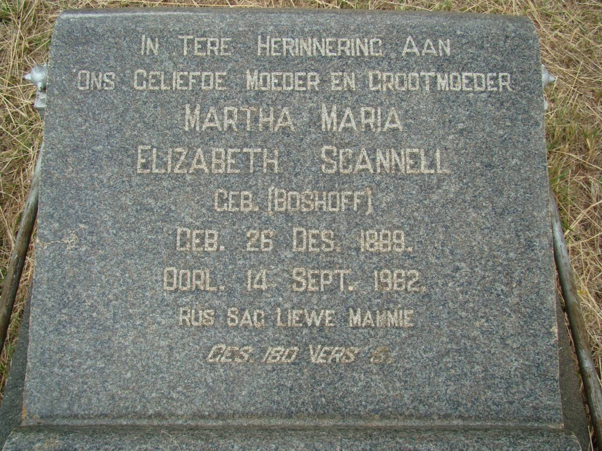 SCANNELL Martha Maria Elizabeth nee BOSHOFF 1889-1962