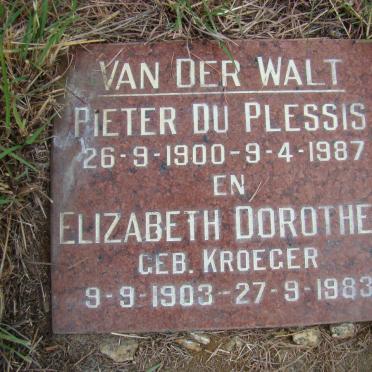 WALT Pieter du Plessis, van der 1900-1987 &amp; Elizabeth Dorothea KROEGER 1903-1983