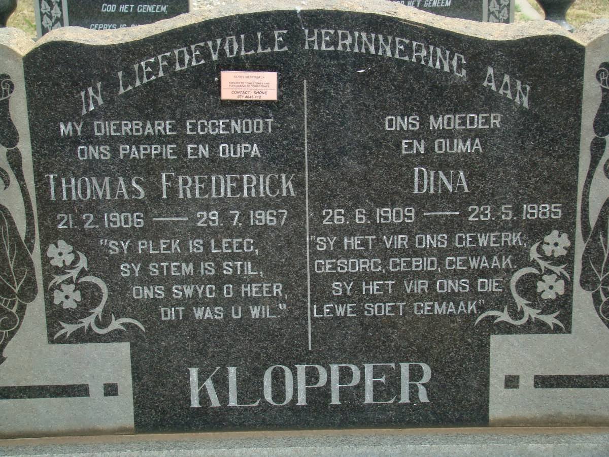 KLOPPER Thomas Frederick 1906-1967 &amp; Dina 1909-1985