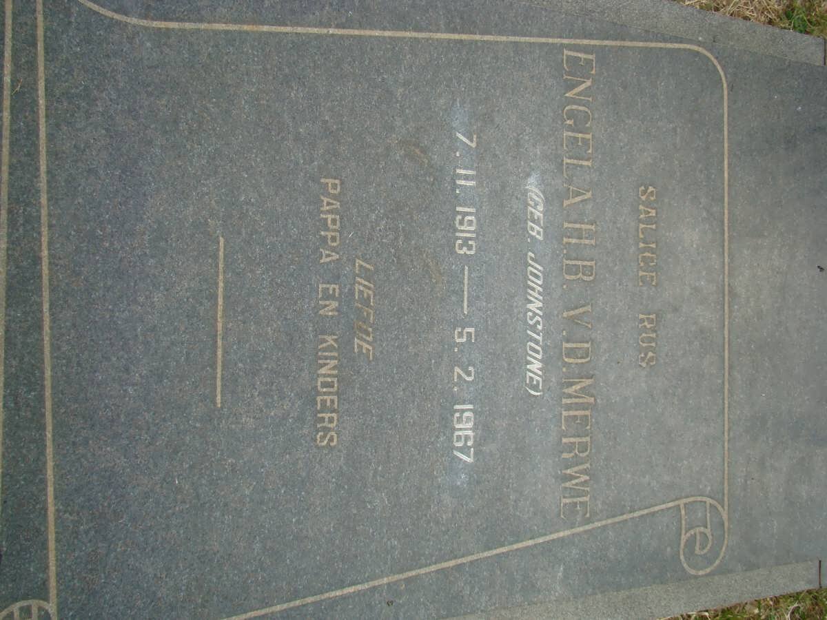 MERWE Engela H.B., van der nee JOHNSTONE 1913-1967