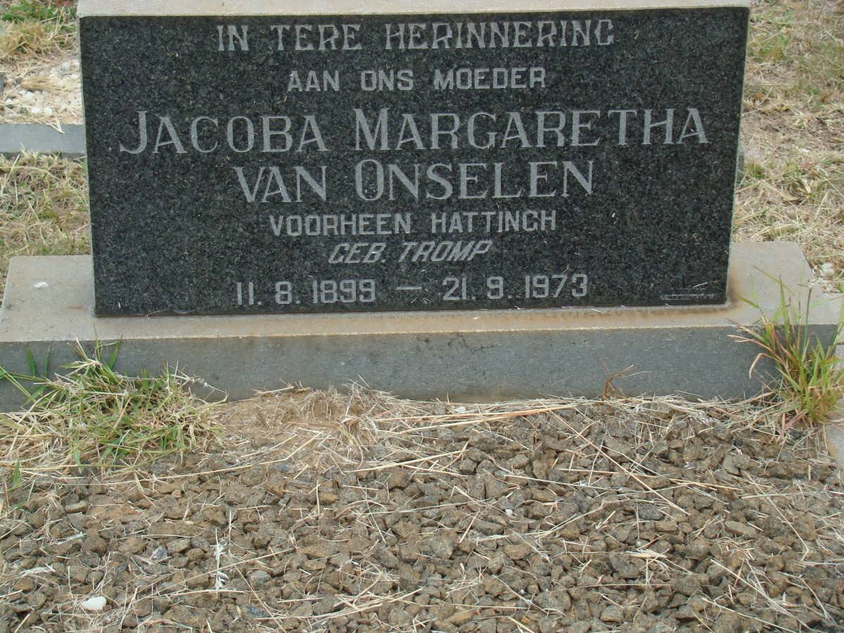 ONSELEN Jacoba Margaretha, van formerly HATTINGH nee TROMP 1899-1973