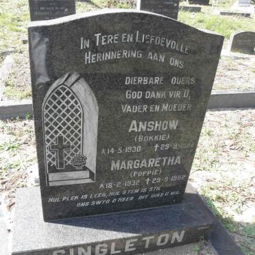 SINGLETON Anshow 1930-1982 &amp; Margaretha 1932-1982