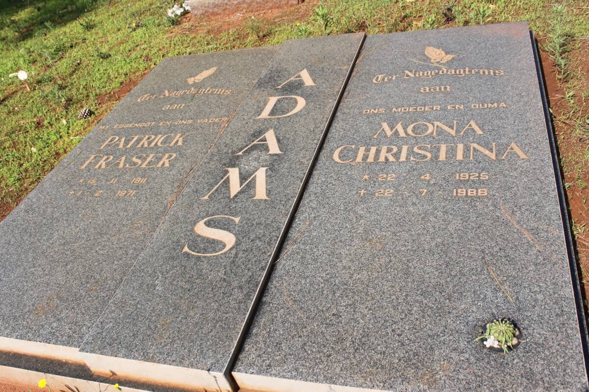 ADAMS Patrick Fraser 1911-1971 &amp; Mona Christina 1925-1988