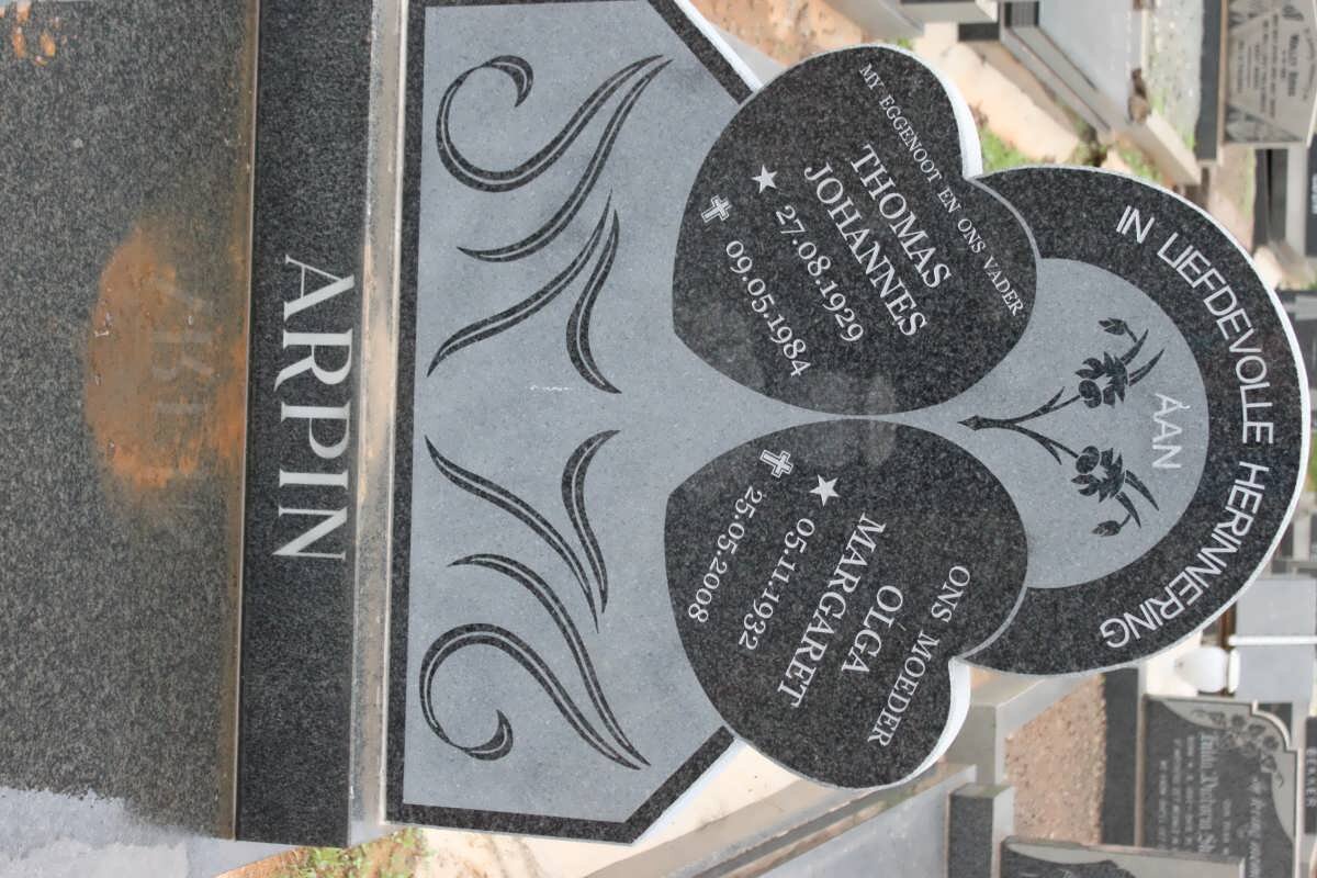 ARPIN Thomas Johannes 1929-1984 &amp; Olga Margaret 1932-2008