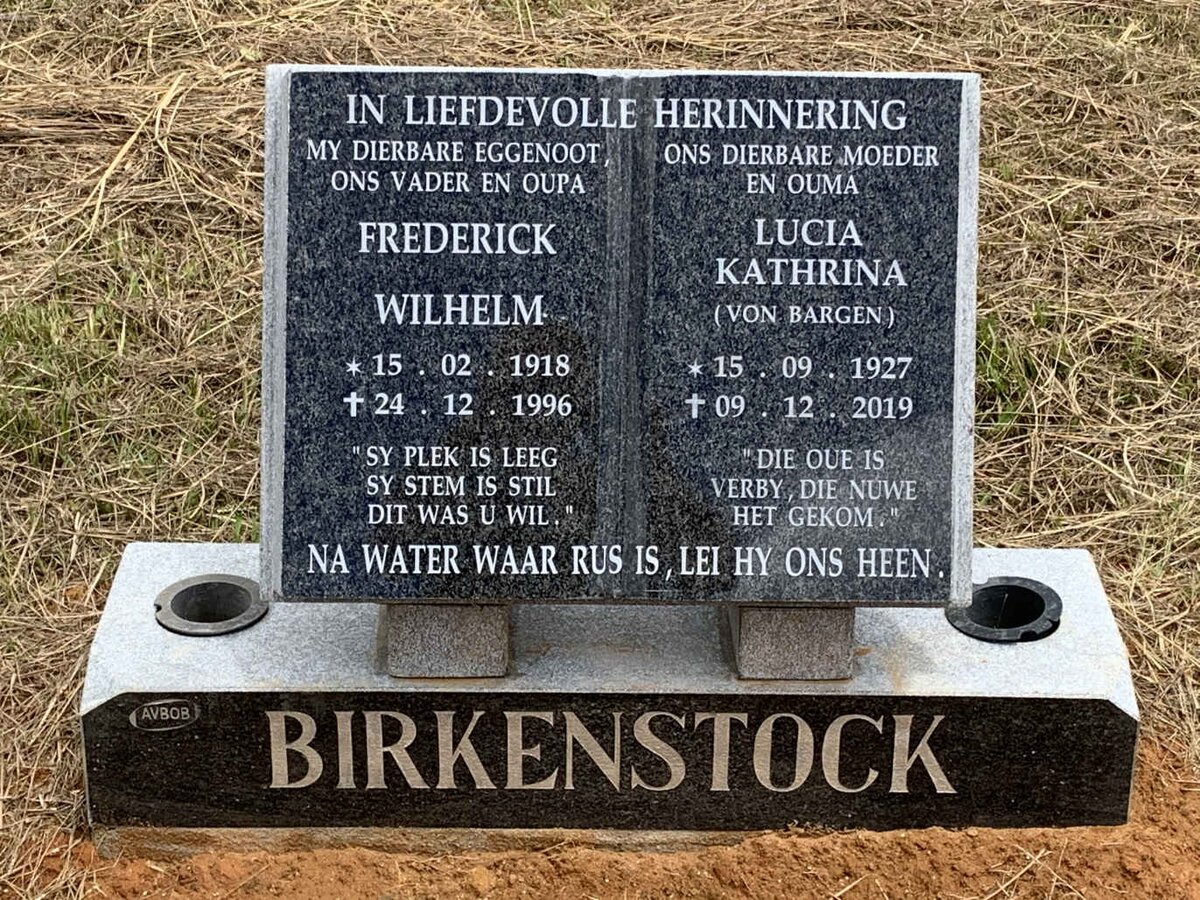 BIRKENSTOCK Frederick Wilhelm 1918-1996 &amp; Lucia Kathrina VON BARGEN 1927-2019