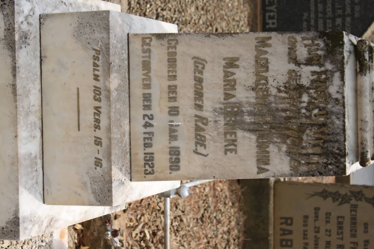 BENEKE Magdalena Salomina Maria nee RABE 1890-1923