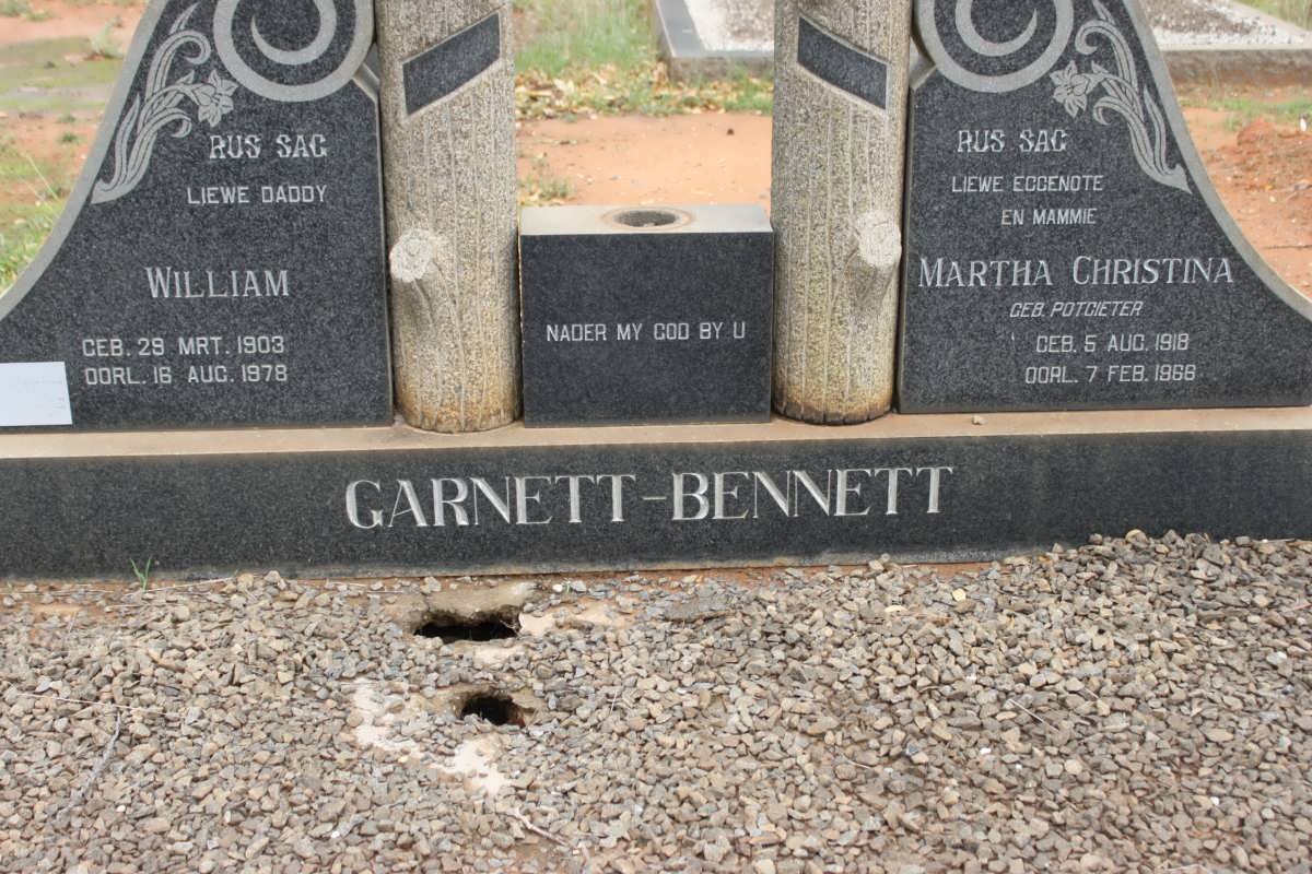 BENNETT William, Garnett 1903-1978 &amp; Martha Christina POTGIETER 1918-1966