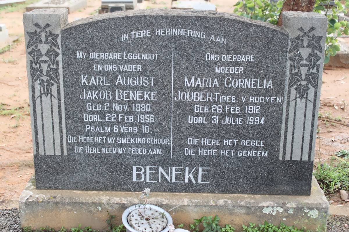 BENEKE Karl August Jakob 1880-1956 &amp; Maria Cornelia Joubert VAN ROOYEN 1912-1994