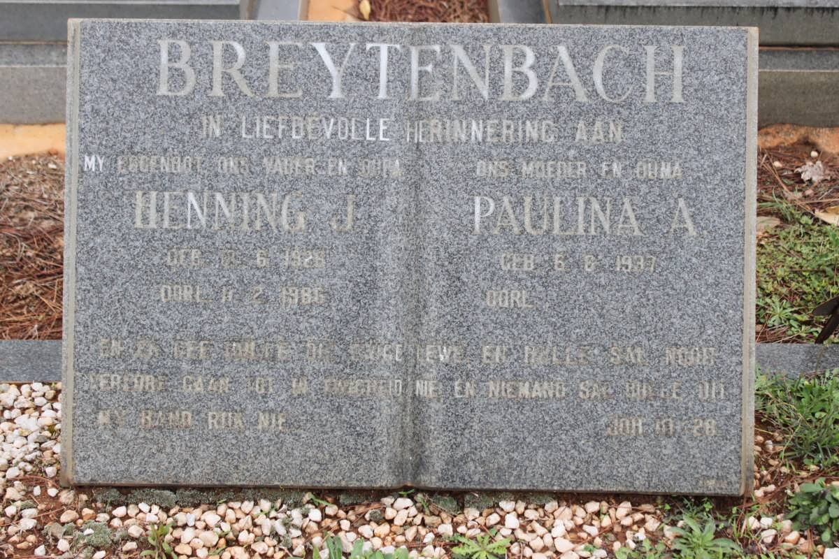 BREYTENBACH Henning J. 1928-1986 &amp; Paulina A. 1937-