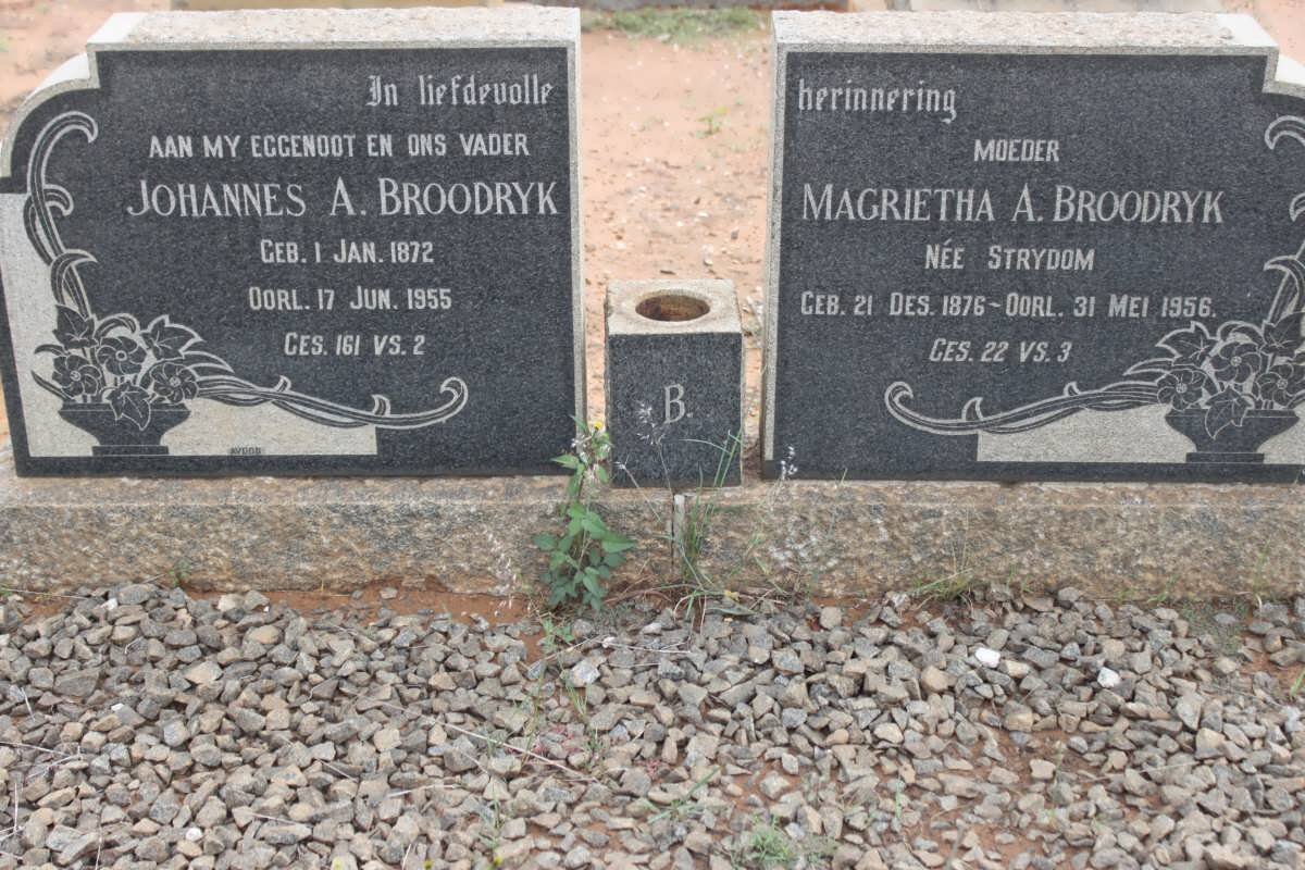 BROODRYK Johannes A. 1872-1955 &amp; Magrietha A. STRYDOM 1876-1956
